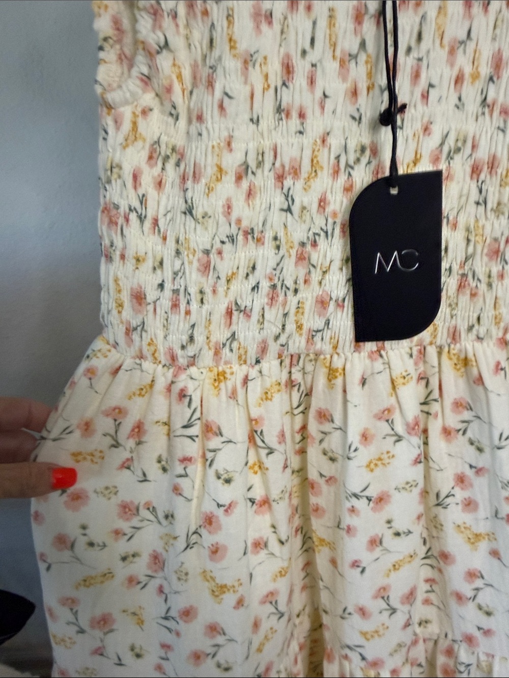 Cream Floral Smocked Maxi Dress - Picture 4 of 5